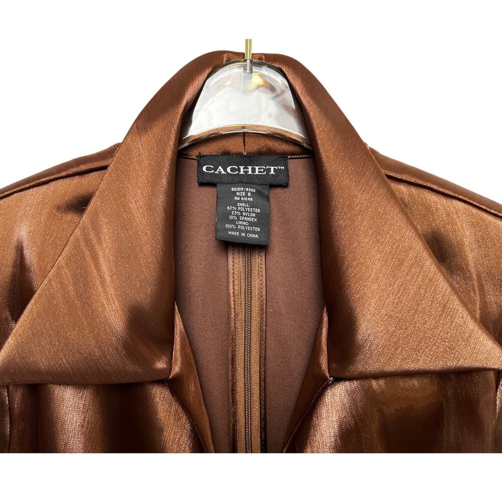 Vintage Cachet Wrap-Look Back-Zip Brown Metallic Dress Shirt 6 - Picture 2 of 8